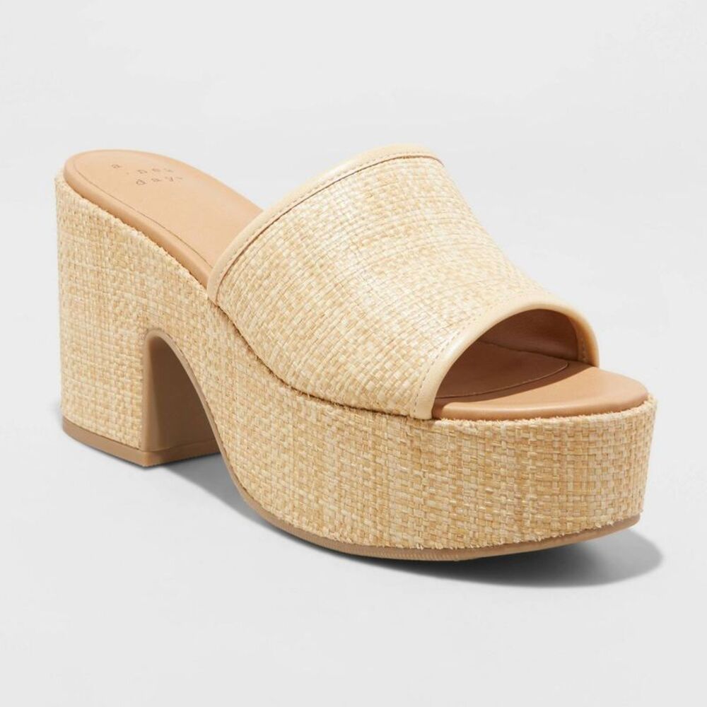 Women's Ricky Platform Heels - A New Day Beige 7.5